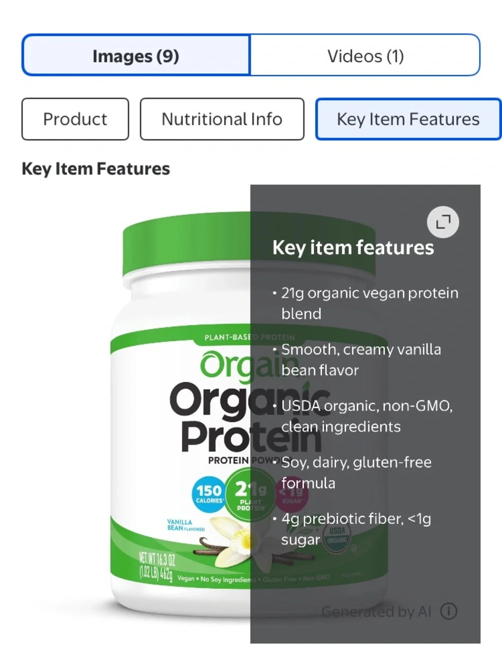 Organic Protein Powder - Vanilla (Green Accent)